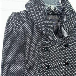 Banana Republic Black and White Pea Coat with Structured Shoulders